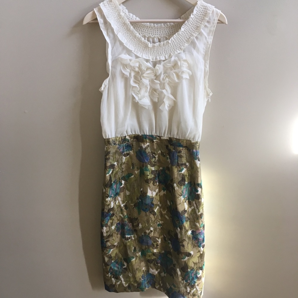Anthropologie- NWOT floral & metallic dress, sz 6